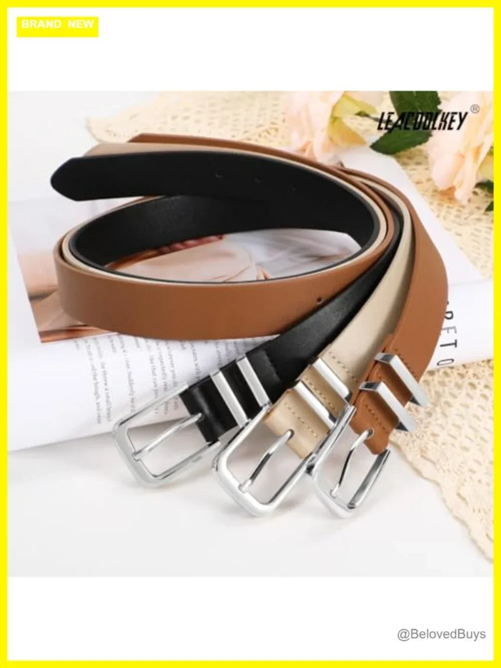 3 Pack Faux Leather Belts with Gold Buckle for Jeans Dress Pants